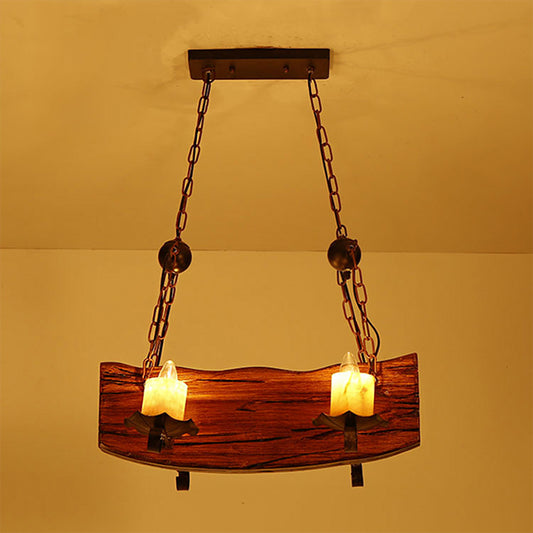 Rectangle Wood Board Island Lamp Rural 4 Bulbs Restaurant Down Lighting Pendant with Candle in Brown Brown Clearhalo 'Ceiling Lights' 'Island Lights' Lighting' 1917242
