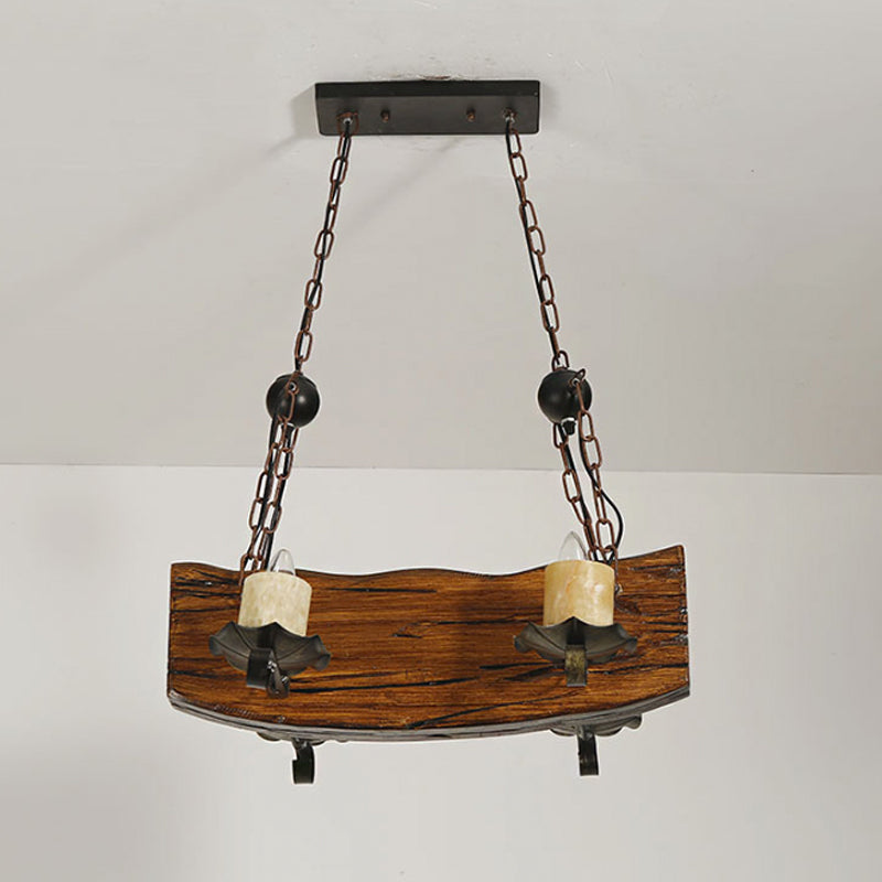 Rectangle Wood Board Island Lamp Rural 4 Bulbs Restaurant Down Lighting Pendant with Candle in Brown Clearhalo 'Ceiling Lights' 'Island Lights' Lighting' 1917243