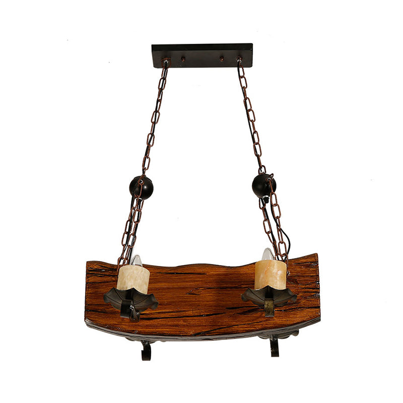 Rectangle Wood Board Island Lamp Rural 4 Bulbs Restaurant Down Lighting Pendant with Candle in Brown Clearhalo 'Ceiling Lights' 'Island Lights' Lighting' 1917245