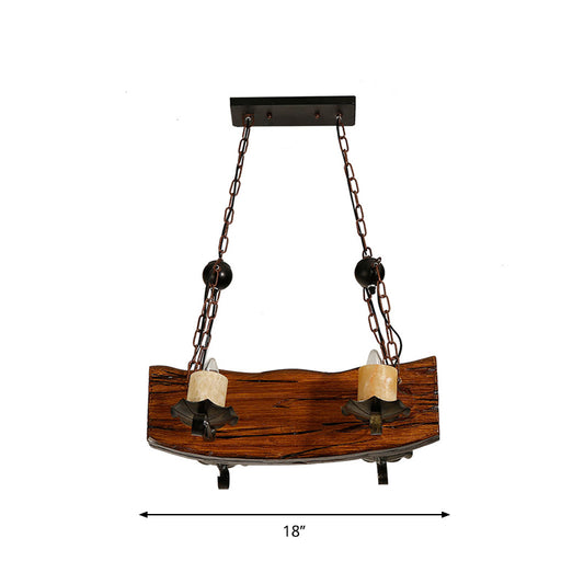Rectangle Wood Board Island Lamp Rural 4 Bulbs Restaurant Down Lighting Pendant with Candle in Brown Clearhalo 'Ceiling Lights' 'Island Lights' Lighting' 1917246