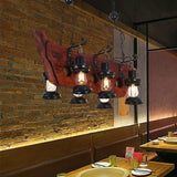 2/6/8 Lights Lantern Pendant Lamp Farmhouse Brown Clear Glass Island Light with Circle/Trapezoid/Crisscrossed Wood Arm 6 Brown Clearhalo 'Ceiling Lights' 'Island Lights' Lighting' 1917271