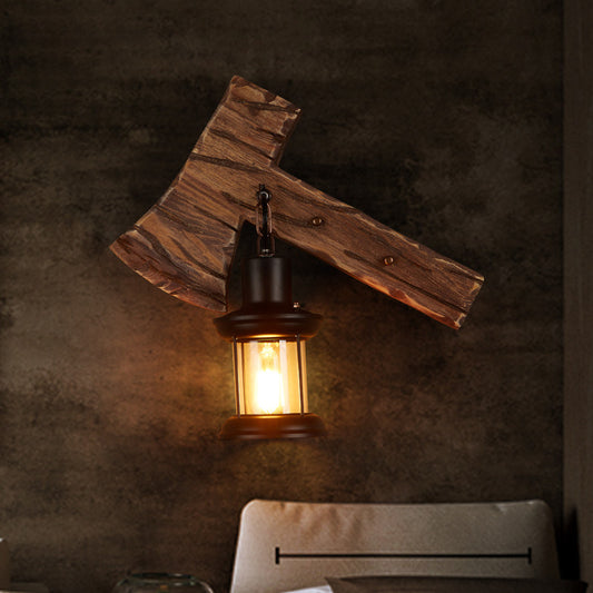 Oval/Fish Shaped Wood Wall Sconce Light Rustic 1 Head Kitchen Wall Mounted Lamp with Candle/Lantern in Brown Brown G Clearhalo 'Industrial wall lights' 'Industrial' 'Middle century wall lights' 'Rustic wall lights' 'Tiffany' 'Wall Lamps & Sconces' 'Wall Lights' Lighting' 1917304