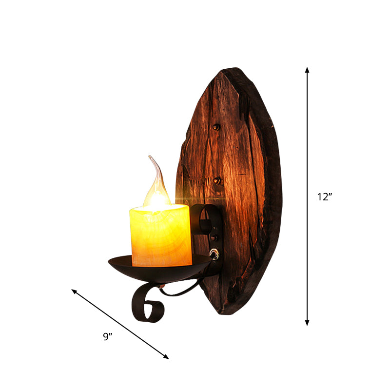 Oval/Fish Shaped Wood Wall Sconce Light Rustic 1 Head Kitchen Wall Mounted Lamp with Candle/Lantern in Brown Clearhalo 'Industrial wall lights' 'Industrial' 'Middle century wall lights' 'Rustic wall lights' 'Tiffany' 'Wall Lamps & Sconces' 'Wall Lights' Lighting' 1917312