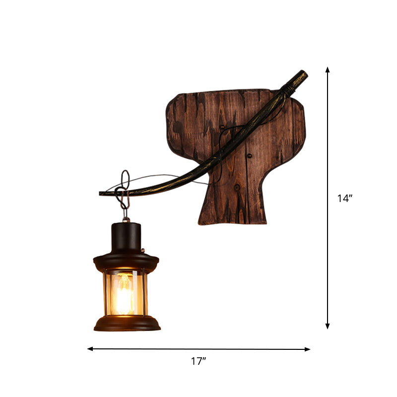 Oval/Fish Shaped Wood Wall Sconce Light Rustic 1 Head Kitchen Wall Mounted Lamp with Candle/Lantern in Brown Clearhalo 'Industrial wall lights' 'Industrial' 'Middle century wall lights' 'Rustic wall lights' 'Tiffany' 'Wall Lamps & Sconces' 'Wall Lights' Lighting' 1917314