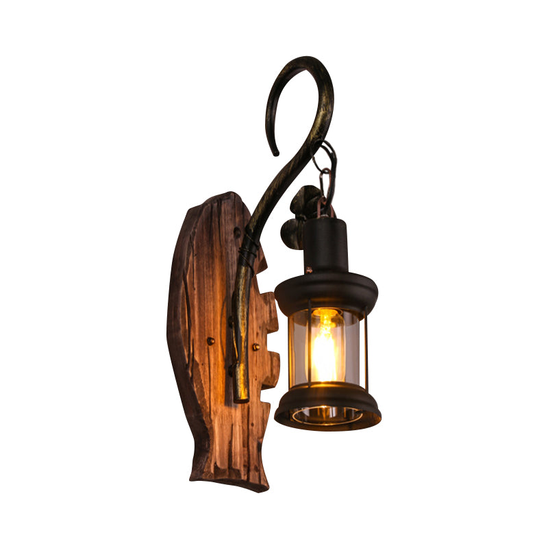 Oval/Fish Shaped Wood Wall Sconce Light Rustic 1 Head Kitchen Wall Mounted Lamp with Candle/Lantern in Brown Brown C Clearhalo 'Industrial wall lights' 'Industrial' 'Middle century wall lights' 'Rustic wall lights' 'Tiffany' 'Wall Lamps & Sconces' 'Wall Lights' Lighting' 1917315