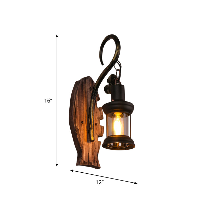 Oval/Fish Shaped Wood Wall Sconce Light Rustic 1 Head Kitchen Wall Mounted Lamp with Candle/Lantern in Brown Clearhalo 'Industrial wall lights' 'Industrial' 'Middle century wall lights' 'Rustic wall lights' 'Tiffany' 'Wall Lamps & Sconces' 'Wall Lights' Lighting' 1917316