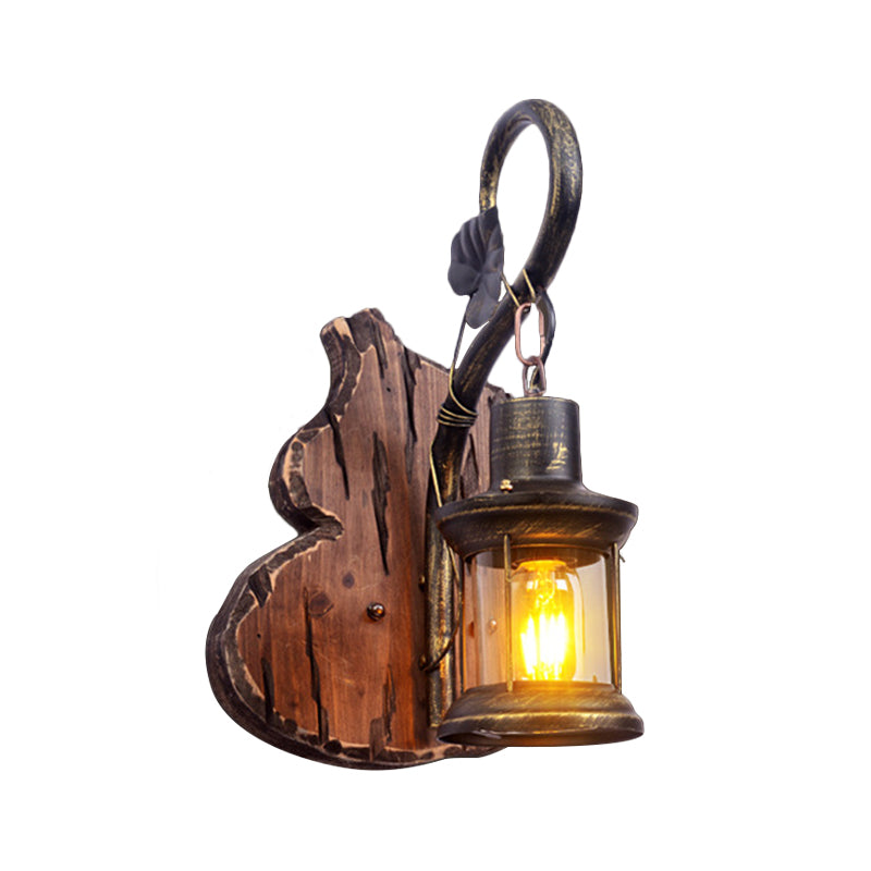 Oval/Fish Shaped Wood Wall Sconce Light Rustic 1 Head Kitchen Wall Mounted Lamp with Candle/Lantern in Brown Brown B Clearhalo 'Industrial wall lights' 'Industrial' 'Middle century wall lights' 'Rustic wall lights' 'Tiffany' 'Wall Lamps & Sconces' 'Wall Lights' Lighting' 1917317
