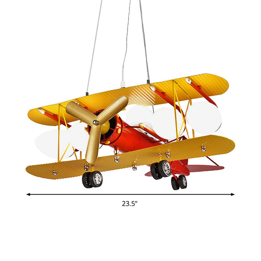 Metallic Propeller Plane Shaped Chandelier 5 Lights Cartoon Suspension Light in Yellow & Red Clearhalo 'Ceiling Lights' 'Chandeliers' Lighting' options 191731