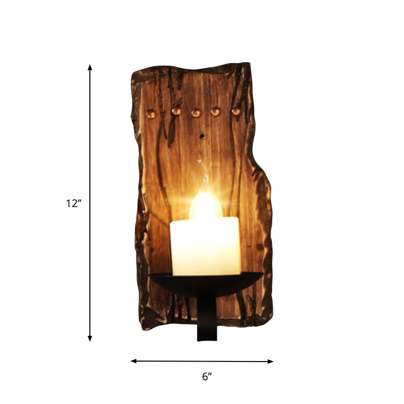 Oval/Fish Shaped Wood Wall Sconce Light Rustic 1 Head Kitchen Wall Mounted Lamp with Candle/Lantern in Brown Clearhalo 'Industrial wall lights' 'Industrial' 'Middle century wall lights' 'Rustic wall lights' 'Tiffany' 'Wall Lamps & Sconces' 'Wall Lights' Lighting' 1917320