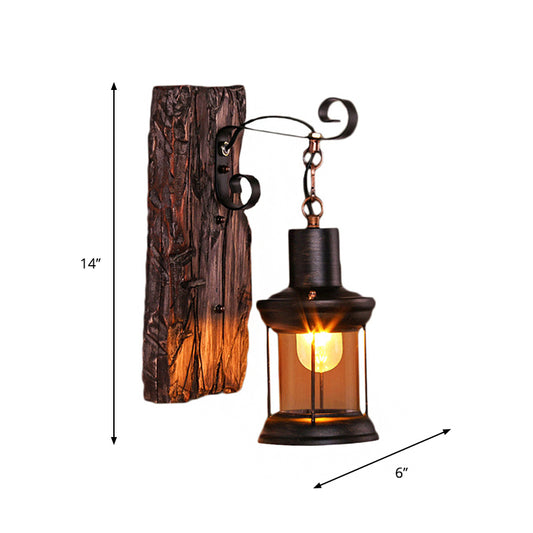 Brown Lantern Wall Hanging Light Nautical Wood Single-Bulb Bistro Wall Mounted Lighting Fixture Clearhalo 'Industrial wall lights' 'Industrial' 'Middle century wall lights' 'Rustic wall lights' 'Tiffany' 'Wall Lamps & Sconces' 'Wall Lights' Lighting' 1917337