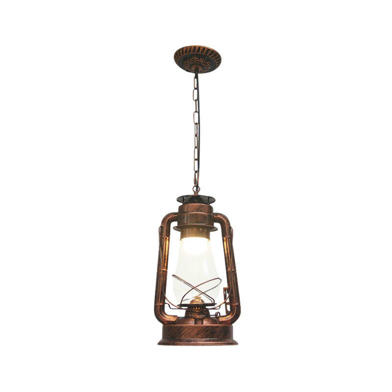 Clear/Frosted Glass Kerosene Pendant Light Rustic 1 Bulb Dining Room Ceiling Suspension Lamp in Bronze/Copper/Black Copper A Clearhalo 'Art Deco Pendants' 'Black' 'Cast Iron' 'Ceiling Lights' 'Ceramic' 'Crystal' 'Industrial Pendants' 'Industrial' 'Metal' 'Middle Century Pendants' 'Pendant Lights' 'Pendants' 'Rustic Pendants' 'Tiffany' Lighting' 1917363