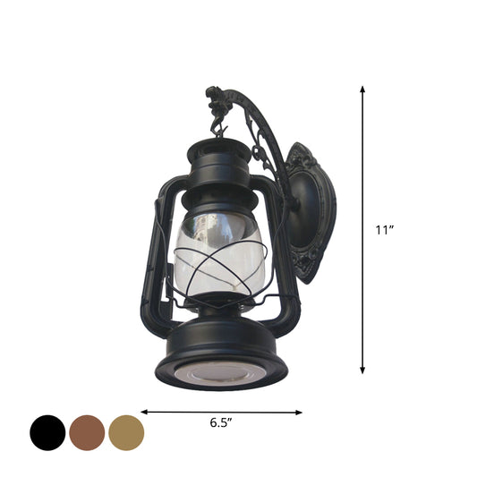 1-Light Kerosene Wall Mounted Lighting Nautical Black/Copper/Bronze Clear Glass Wall Lamp Fixture for Dining Room Clearhalo 'Art deco wall lights' 'Cast Iron' 'Glass' 'Industrial wall lights' 'Industrial' 'Middle century wall lights' 'Modern' 'Rustic wall lights' 'Tiffany' 'Traditional wall lights' 'Wall Lamps & Sconces' 'Wall Lights' Lighting' 1917396