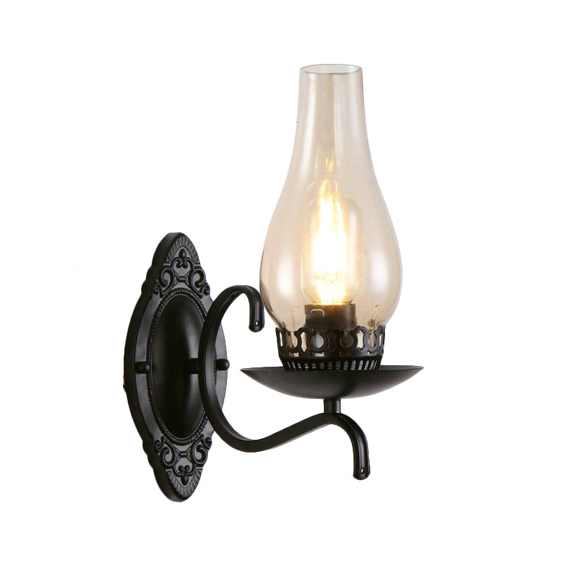 Single-Bulb Wall Lamp Industrial Corridor Wall Mounted Light with Kerosene Clear/Frosted Glass Shade in Copper/Bronze Clearhalo 'Art deco wall lights' 'Cast Iron' 'Glass' 'Industrial wall lights' 'Industrial' 'Middle century wall lights' 'Modern' 'Rustic wall lights' 'Tiffany' 'Traditional wall lights' 'Wall Lamps & Sconces' 'Wall Lights' Lighting' 1917402