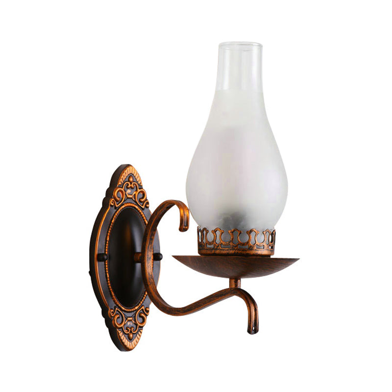 Single-Bulb Wall Lamp Industrial Corridor Wall Mounted Light with Kerosene Clear/Frosted Glass Shade in Copper/Bronze Clearhalo 'Art deco wall lights' 'Cast Iron' 'Glass' 'Industrial wall lights' 'Industrial' 'Middle century wall lights' 'Modern' 'Rustic wall lights' 'Tiffany' 'Traditional wall lights' 'Wall Lamps & Sconces' 'Wall Lights' Lighting' 1917415