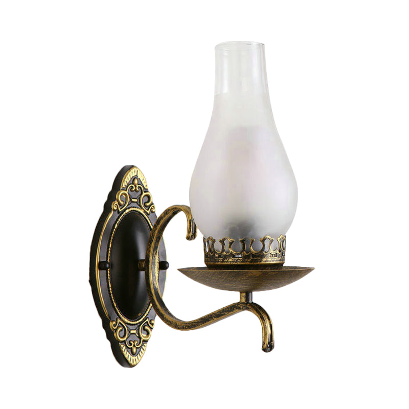 Single-Bulb Wall Lamp Industrial Corridor Wall Mounted Light with Kerosene Clear/Frosted Glass Shade in Copper/Bronze Clearhalo 'Art deco wall lights' 'Cast Iron' 'Glass' 'Industrial wall lights' 'Industrial' 'Middle century wall lights' 'Modern' 'Rustic wall lights' 'Tiffany' 'Traditional wall lights' 'Wall Lamps & Sconces' 'Wall Lights' Lighting' 1917417