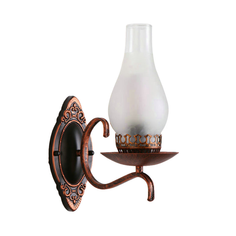 Single-Bulb Wall Lamp Industrial Corridor Wall Mounted Light with Kerosene Clear/Frosted Glass Shade in Copper/Bronze Clearhalo 'Art deco wall lights' 'Cast Iron' 'Glass' 'Industrial wall lights' 'Industrial' 'Middle century wall lights' 'Modern' 'Rustic wall lights' 'Tiffany' 'Traditional wall lights' 'Wall Lamps & Sconces' 'Wall Lights' Lighting' 1917419