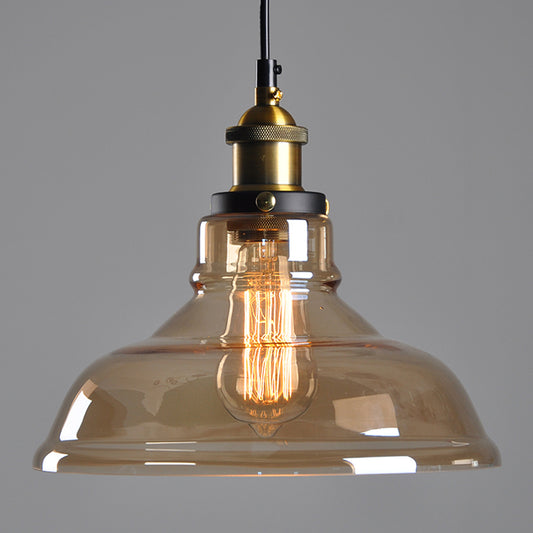 Single-Bulb Pendant Lighting Farmhouse Dining Room Ceiling Hang Lamp with Barn Amber Glass Shade Amber Clearhalo 'Ceiling Lights' 'Glass shade' 'Glass' 'Industrial Pendants' 'Industrial' 'Middle Century Pendants' 'Pendant Lights' 'Pendants' 'Tiffany' Lighting' 1917420