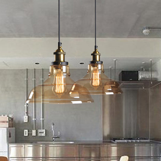Clear/Smoke Grey Glass Barn Pendant Lamp Country Style 1 Head Dining Room Hanging Light in Brass and Black Amber Clearhalo 'Ceiling Lights' 'Glass shade' 'Glass' 'Industrial Pendants' 'Industrial' 'Middle Century Pendants' 'Pendant Lights' 'Pendants' 'Tiffany' Lighting' 1917431