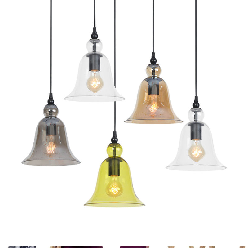 1-Light Bell Hanging Light Kit Industrial Black Smoke Grey/Amber/Clear Glass Height Adjustable Pendant Lamp Smoke Gray Clearhalo 'Ceiling Lights' 'Glass shade' 'Glass' 'Industrial Pendants' 'Industrial' 'Middle Century Pendants' 'Pendant Lights' 'Pendants' 'Tiffany' Lighting' 1917438