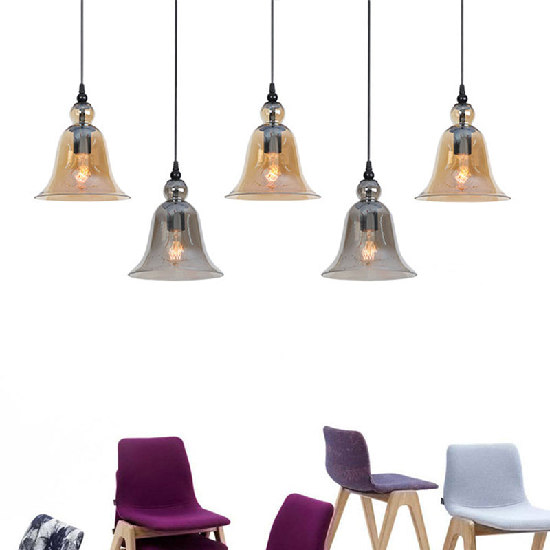 1-Light Bell Hanging Light Kit Industrial Black Smoke Grey/Amber/Clear Glass Height Adjustable Pendant Lamp Clearhalo 'Ceiling Lights' 'Glass shade' 'Glass' 'Industrial Pendants' 'Industrial' 'Middle Century Pendants' 'Pendant Lights' 'Pendants' 'Tiffany' Lighting' 1917439