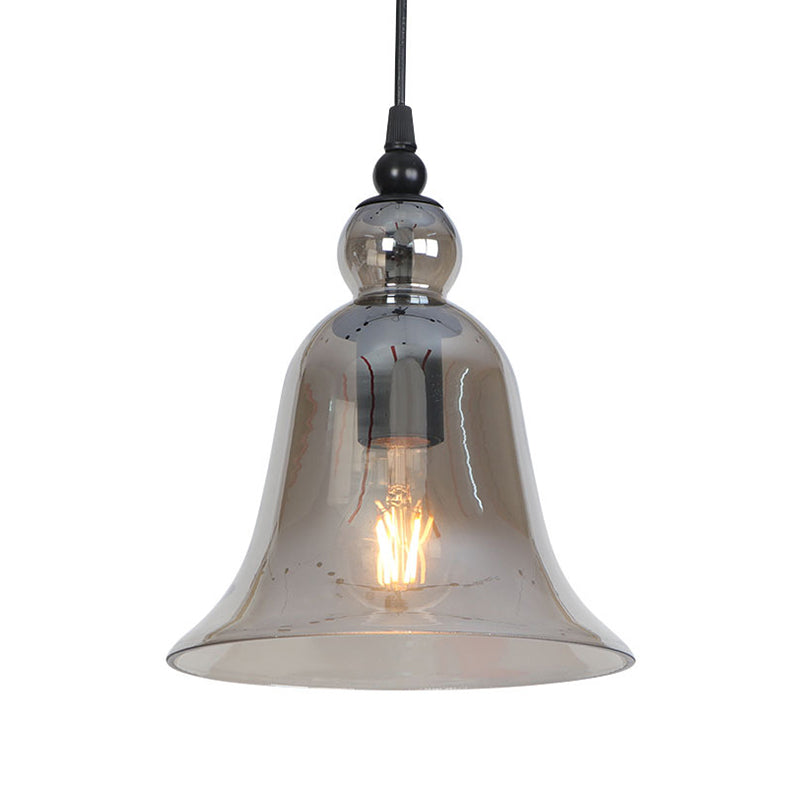 1-Light Bell Hanging Light Kit Industrial Black Smoke Grey/Amber/Clear Glass Height Adjustable Pendant Lamp Clearhalo 'Ceiling Lights' 'Glass shade' 'Glass' 'Industrial Pendants' 'Industrial' 'Middle Century Pendants' 'Pendant Lights' 'Pendants' 'Tiffany' Lighting' 1917440
