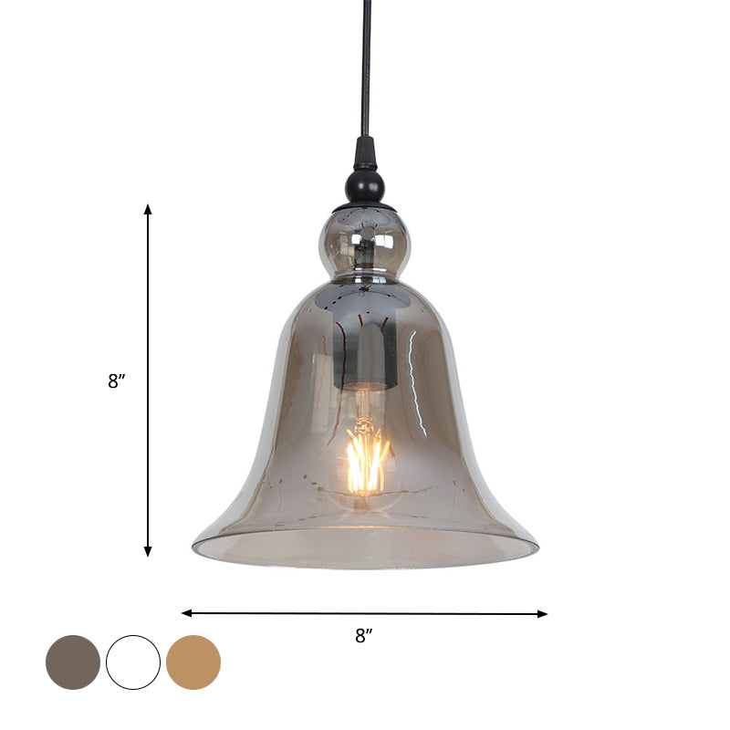1-Light Bell Hanging Light Kit Industrial Black Smoke Grey/Amber/Clear Glass Height Adjustable Pendant Lamp Clearhalo 'Ceiling Lights' 'Glass shade' 'Glass' 'Industrial Pendants' 'Industrial' 'Middle Century Pendants' 'Pendant Lights' 'Pendants' 'Tiffany' Lighting' 1917441