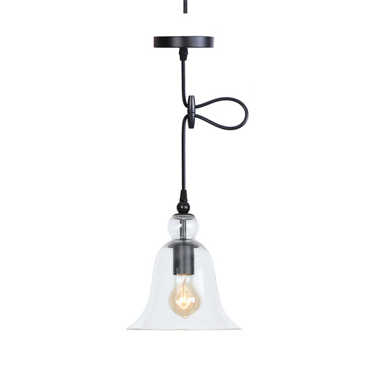 1-Light Bell Hanging Light Kit Industrial Black Smoke Grey/Amber/Clear Glass Height Adjustable Pendant Lamp Clear Clearhalo 'Ceiling Lights' 'Glass shade' 'Glass' 'Industrial Pendants' 'Industrial' 'Middle Century Pendants' 'Pendant Lights' 'Pendants' 'Tiffany' Lighting' 1917442