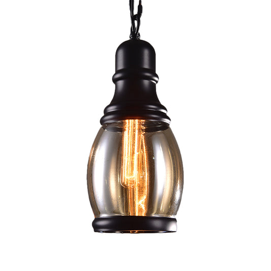 Black Globe/Bottle/Oval Drop Pendant Industrial Smoky Grey Glass 1 Head Kitchen Hanging Light Kit Black B Clearhalo 'Ceiling Lights' 'Close To Ceiling Lights' 'Glass shade' 'Glass' 'Industrial Pendants' 'Industrial' 'Middle Century Pendants' 'Pendant Lights' 'Pendants' 'Tiffany' Lighting' 1917449