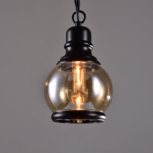 Black Globe/Bottle/Oval Drop Pendant Industrial Smoky Grey Glass 1 Head Kitchen Hanging Light Kit Clearhalo 'Ceiling Lights' 'Close To Ceiling Lights' 'Glass shade' 'Glass' 'Industrial Pendants' 'Industrial' 'Middle Century Pendants' 'Pendant Lights' 'Pendants' 'Tiffany' Lighting' 1917453