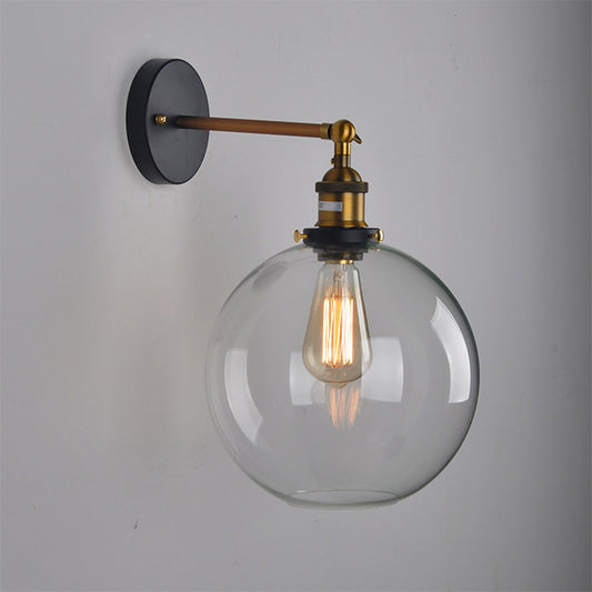 Clear Glass Sphere/Cone Wall Light Kit Industrial 1 Light Kitchen Wall Mounted Lamp with Adjustable Joint in Black-Brass Clearhalo 'Cast Iron' 'Glass' 'Industrial wall lights' 'Industrial' 'Middle century wall lights' 'Modern' 'Tiffany' 'Traditional wall lights' 'Wall Lamps & Sconces' 'Wall Lights' Lighting' 1917457