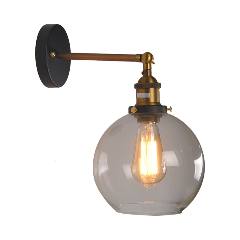 Clear Glass Sphere/Cone Wall Light Kit Industrial 1 Light Kitchen Wall Mounted Lamp with Adjustable Joint in Black-Brass Clearhalo 'Cast Iron' 'Glass' 'Industrial wall lights' 'Industrial' 'Middle century wall lights' 'Modern' 'Tiffany' 'Traditional wall lights' 'Wall Lamps & Sconces' 'Wall Lights' Lighting' 1917458