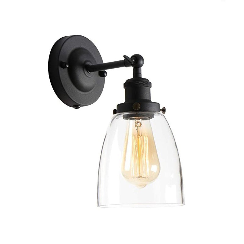 Warehouse Cloche Rotatable Wall Lamp 1 Head Transparent Glass Wall Light Sconce in Black and Brass/Black Black Clearhalo 'Cast Iron' 'Glass' 'Industrial wall lights' 'Industrial' 'Middle century wall lights' 'Modern' 'Tiffany' 'Traditional wall lights' 'Wall Lamps & Sconces' 'Wall Lights' Lighting' 1917468