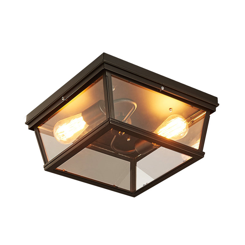 Black Cube Flush Mount Ceiling Light Farmhouse Clear Glass 2 Bulbs Kitchen Flushmount Lighting Clearhalo 'Ceiling Lights' 'Close To Ceiling Lights' 'Close to ceiling' 'Flush mount' 'Industrial Flush Mount' Lighting' 1917473