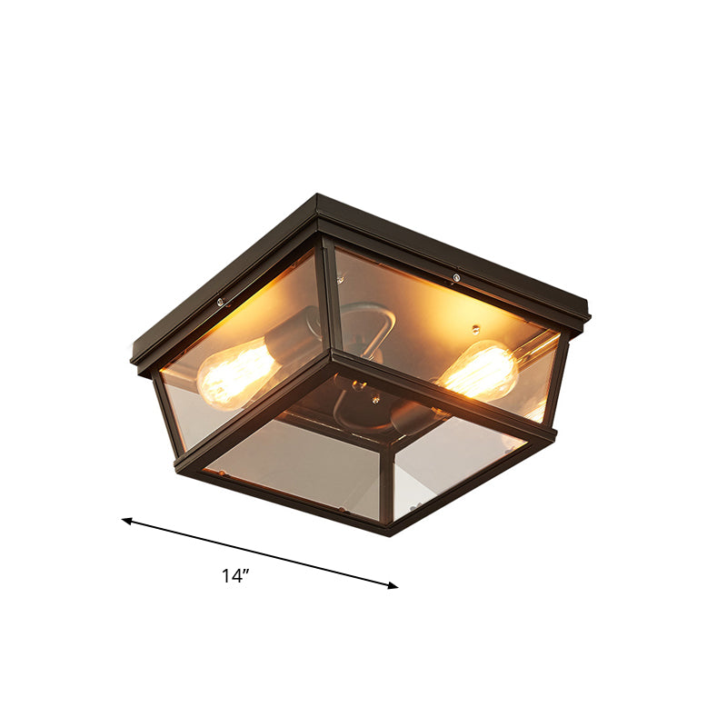 Black Cube Flush Mount Ceiling Light Farmhouse Clear Glass 2 Bulbs Kitchen Flushmount Lighting Clearhalo 'Ceiling Lights' 'Close To Ceiling Lights' 'Close to ceiling' 'Flush mount' 'Industrial Flush Mount' Lighting' 1917474