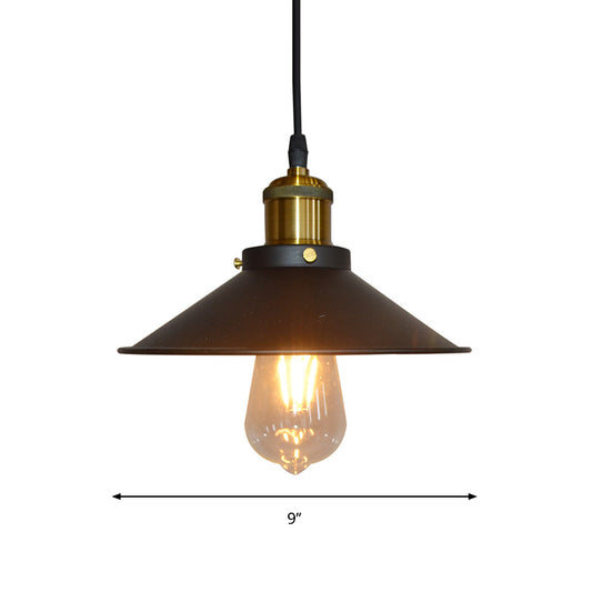 Iron Black Suspension Lamp Roll-Trim Cone Shade 1-Light Factory Ceiling Pendant Light Clearhalo 'Art Deco Pendants' 'Black' 'Cast Iron' 'Ceiling Lights' 'Ceramic' 'Crystal' 'Industrial Pendants' 'Industrial' 'Metal' 'Middle Century Pendants' 'Pendant Lights' 'Pendants' 'Rustic Pendants' 'Tiffany' Lighting' 1917476