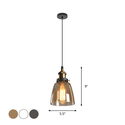 Single-Bulb Bell Pendulum Light Rustic Brass Clear/Amber/Smoke Grey Glass Hanging Pendant for Bedroom Clearhalo 'Ceiling Lights' 'Glass shade' 'Glass' 'Industrial Pendants' 'Industrial' 'Middle Century Pendants' 'Pendant Lights' 'Pendants' 'Tiffany' Lighting' 1917479