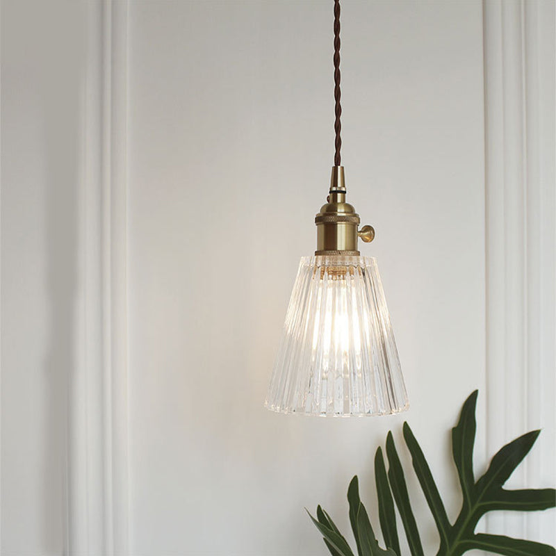 Brass Bowl/Flared Hanging Lamp Fixture Antique Clear Lattice/Grid Glass 1 Bulb Dining Room Ceiling Pendant Light Clear B Clearhalo 'Ceiling Lights' 'Glass shade' 'Glass' 'Industrial Pendants' 'Industrial' 'Middle Century Pendants' 'Pendant Lights' 'Pendants' 'Tiffany' Lighting' 1917503