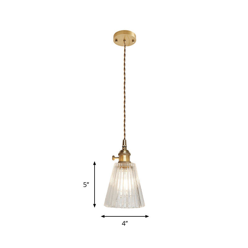 Brass Bowl/Flared Hanging Lamp Fixture Antique Clear Lattice/Grid Glass 1 Bulb Dining Room Ceiling Pendant Light Clearhalo 'Ceiling Lights' 'Glass shade' 'Glass' 'Industrial Pendants' 'Industrial' 'Middle Century Pendants' 'Pendant Lights' 'Pendants' 'Tiffany' Lighting' 1917505