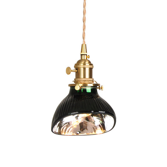 1 Light Textured Green Glass Pendant Vintage Brass Drum/Bowl Bedside Hanging Light Fixture with Rotary Switch Clearhalo 'Ceiling Lights' 'Glass shade' 'Glass' 'Industrial Pendants' 'Industrial' 'Middle Century Pendants' 'Pendant Lights' 'Pendants' 'Tiffany' Lighting' 1917517