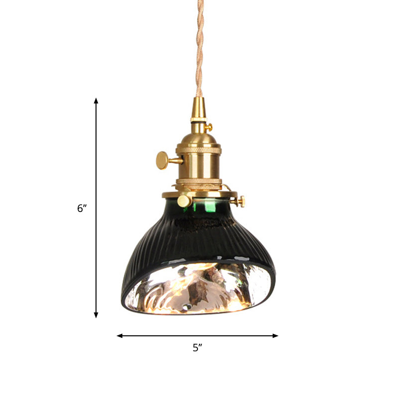 1 Light Textured Green Glass Pendant Vintage Brass Drum/Bowl Bedside Hanging Light Fixture with Rotary Switch Clearhalo 'Ceiling Lights' 'Glass shade' 'Glass' 'Industrial Pendants' 'Industrial' 'Middle Century Pendants' 'Pendant Lights' 'Pendants' 'Tiffany' Lighting' 1917518