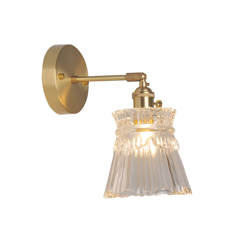 Iron Brass Finish Wall Reading Light Swing Arm 1-Light Industrial Wall Mounted Lamp with Blossom/Bowl Clear Glass Shade Clearhalo 'Cast Iron' 'Glass' 'Industrial wall lights' 'Industrial' 'Middle century wall lights' 'Modern' 'Tiffany' 'Traditional wall lights' 'Wall Lamps & Sconces' 'Wall Lights' Lighting' 1917522