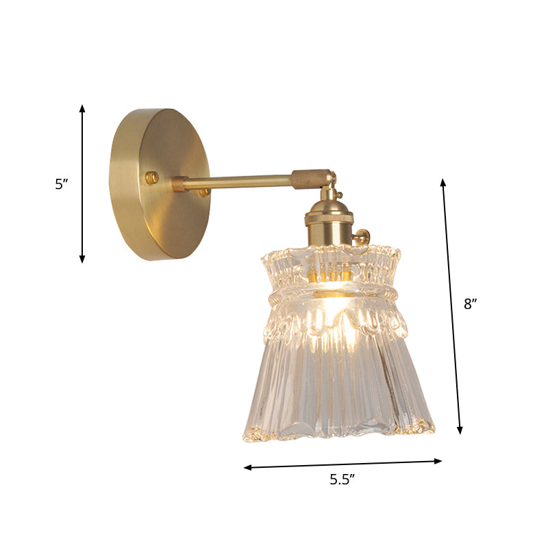 Iron Brass Finish Wall Reading Light Swing Arm 1-Light Industrial Wall Mounted Lamp with Blossom/Bowl Clear Glass Shade Clearhalo 'Cast Iron' 'Glass' 'Industrial wall lights' 'Industrial' 'Middle century wall lights' 'Modern' 'Tiffany' 'Traditional wall lights' 'Wall Lamps & Sconces' 'Wall Lights' Lighting' 1917523