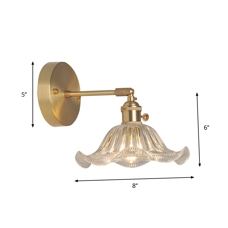 Iron Brass Finish Wall Reading Light Swing Arm 1-Light Industrial Wall Mounted Lamp with Blossom/Bowl Clear Glass Shade Clearhalo 'Cast Iron' 'Glass' 'Industrial wall lights' 'Industrial' 'Middle century wall lights' 'Modern' 'Tiffany' 'Traditional wall lights' 'Wall Lamps & Sconces' 'Wall Lights' Lighting' 1917527