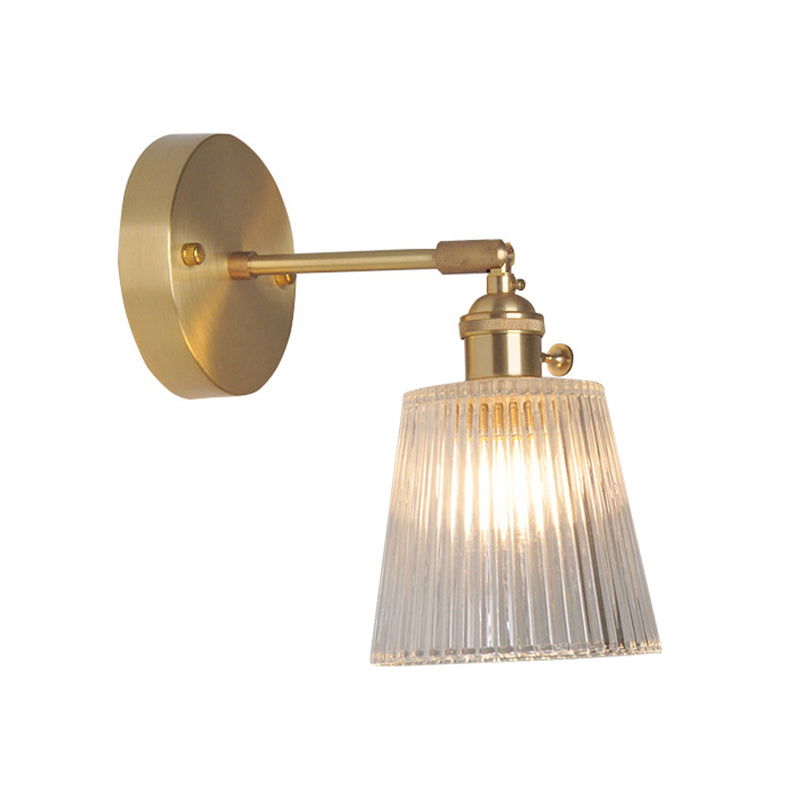 Iron Brass Finish Wall Reading Light Swing Arm 1-Light Industrial Wall Mounted Lamp with Blossom/Bowl Clear Glass Shade Clearhalo 'Cast Iron' 'Glass' 'Industrial wall lights' 'Industrial' 'Middle century wall lights' 'Modern' 'Tiffany' 'Traditional wall lights' 'Wall Lamps & Sconces' 'Wall Lights' Lighting' 1917530
