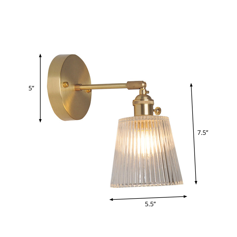 Iron Brass Finish Wall Reading Light Swing Arm 1-Light Industrial Wall Mounted Lamp with Blossom/Bowl Clear Glass Shade Clearhalo 'Cast Iron' 'Glass' 'Industrial wall lights' 'Industrial' 'Middle century wall lights' 'Modern' 'Tiffany' 'Traditional wall lights' 'Wall Lamps & Sconces' 'Wall Lights' Lighting' 1917531