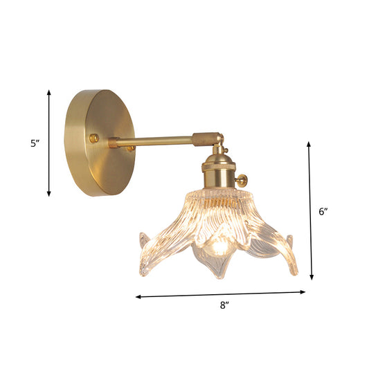 Iron Brass Finish Wall Reading Light Swing Arm 1-Light Industrial Wall Mounted Lamp with Blossom/Bowl Clear Glass Shade Clearhalo 'Cast Iron' 'Glass' 'Industrial wall lights' 'Industrial' 'Middle century wall lights' 'Modern' 'Tiffany' 'Traditional wall lights' 'Wall Lamps & Sconces' 'Wall Lights' Lighting' 1917535