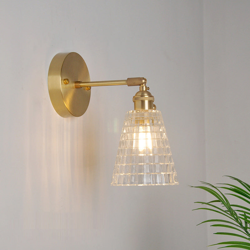 Iron Brass Finish Wall Reading Light Swing Arm 1-Light Industrial Wall Mounted Lamp with Blossom/Bowl Clear Glass Shade Clear C Clearhalo 'Cast Iron' 'Glass' 'Industrial wall lights' 'Industrial' 'Middle century wall lights' 'Modern' 'Tiffany' 'Traditional wall lights' 'Wall Lamps & Sconces' 'Wall Lights' Lighting' 1917539
