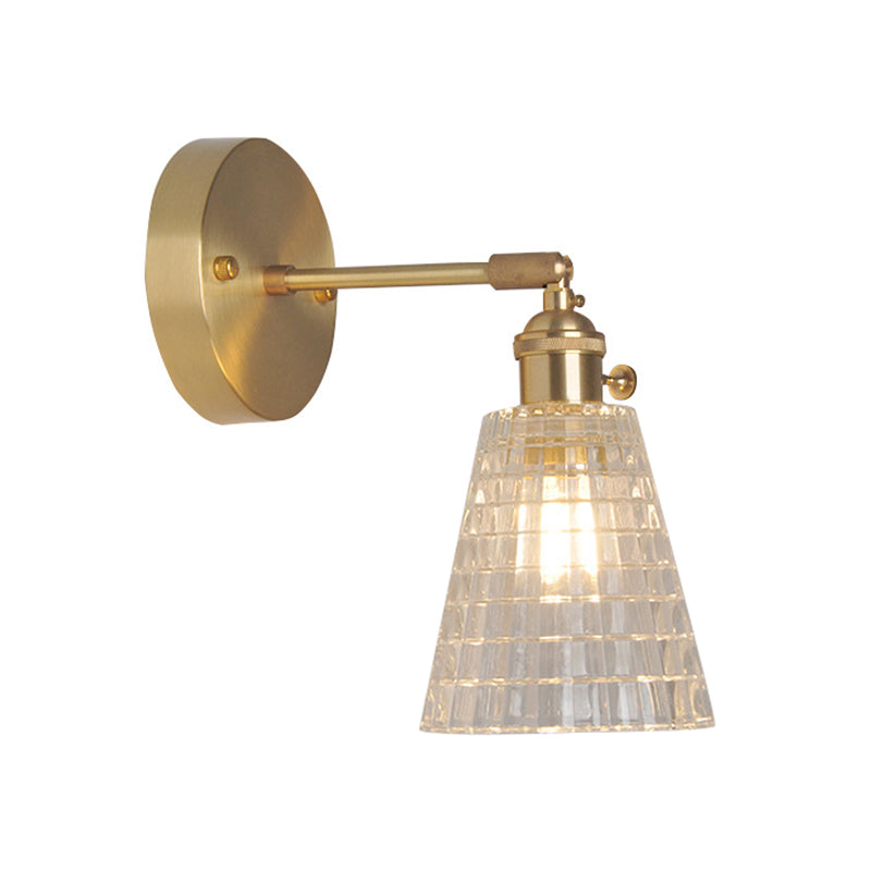 Iron Brass Finish Wall Reading Light Swing Arm 1-Light Industrial Wall Mounted Lamp with Blossom/Bowl Clear Glass Shade Clearhalo 'Cast Iron' 'Glass' 'Industrial wall lights' 'Industrial' 'Middle century wall lights' 'Modern' 'Tiffany' 'Traditional wall lights' 'Wall Lamps & Sconces' 'Wall Lights' Lighting' 1917540