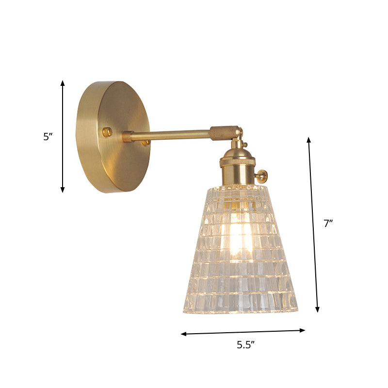 Iron Brass Finish Wall Reading Light Swing Arm 1-Light Industrial Wall Mounted Lamp with Blossom/Bowl Clear Glass Shade Clearhalo 'Cast Iron' 'Glass' 'Industrial wall lights' 'Industrial' 'Middle century wall lights' 'Modern' 'Tiffany' 'Traditional wall lights' 'Wall Lamps & Sconces' 'Wall Lights' Lighting' 1917541