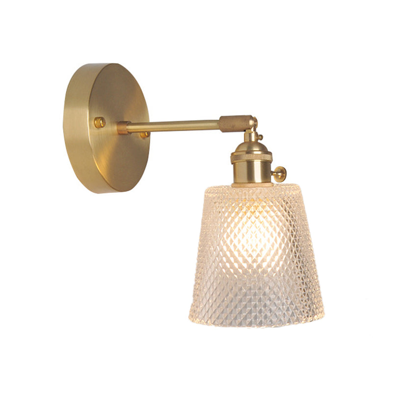 Iron Brass Finish Wall Reading Light Swing Arm 1-Light Industrial Wall Mounted Lamp with Blossom/Bowl Clear Glass Shade Clearhalo 'Cast Iron' 'Glass' 'Industrial wall lights' 'Industrial' 'Middle century wall lights' 'Modern' 'Tiffany' 'Traditional wall lights' 'Wall Lamps & Sconces' 'Wall Lights' Lighting' 1917543